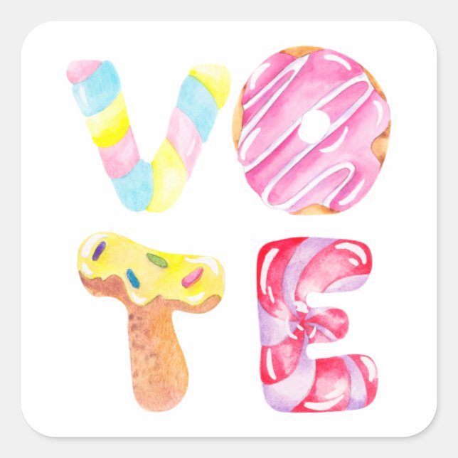 Pegatina Cuadrada Donuts divertidos y Candy Go Vote (Anverso)