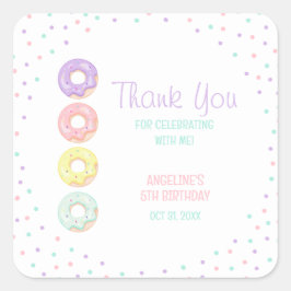 Pegatina Cuadrada Donuts Dulces Con Sprinkles Coloridos Cumpleaños D