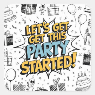 Pegatina Cuadrada Doodle Art Explosion Birthday Design