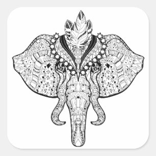 Pegatina Cuadrada Doodle Circus Elephant