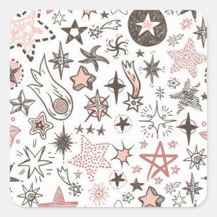 Pegatina Cuadrada Doodle Còsmico: Estrellas y Cometas