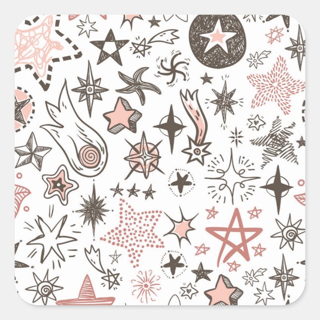 Pegatina Cuadrada Doodle Còsmico: Estrellas y Cometas (Anverso)
