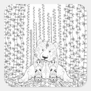 Pegatina Cuadrada Doodle de bambú de la panda