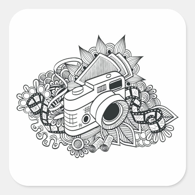 Pegatina Cuadrada Doodle de cámara Hipster (Anverso)