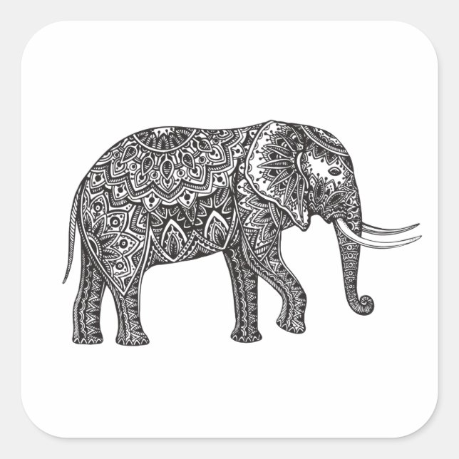Pegatina Cuadrada Doodle de Elephant Fantasy (Anverso)