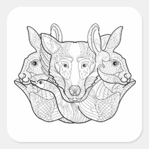 Pegatina Cuadrada Doodle de grupo animal