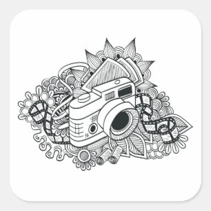 Pegatina Cuadrada Doodle de la cámara del inconformista