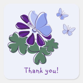 Pegatina Cuadrada Doodle de la mariposa azul de la morada verde grac