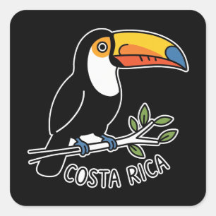 Pegatina Cuadrada Doodle de Tucán de Costa Rica