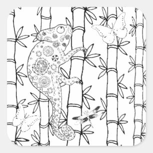 Pegatina Cuadrada Doodle del camaleón