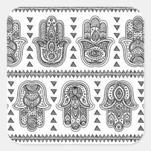 Pegatina Cuadrada Doodle dibujado mano india de Hamsa