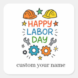 Pegatina Cuadrada Doodle Divertido Día del Trabajo