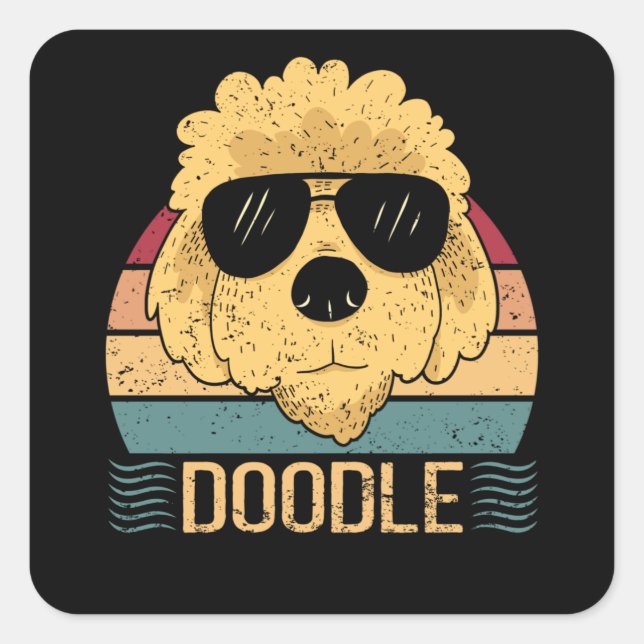 Pegatina Cuadrada Doodle Dogs Goldendoodle Dueño de Perro (Anverso)
