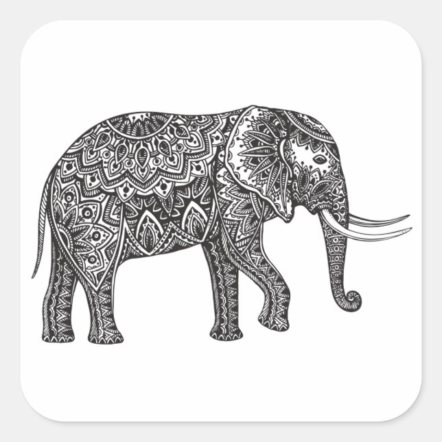 Pegatina Cuadrada Doodle elegante de elefante de fantasía (Anverso)