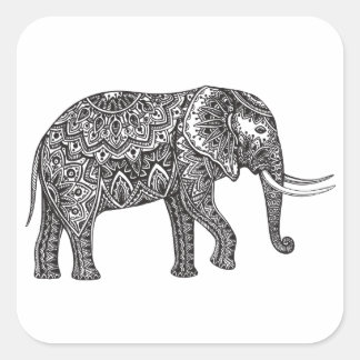 Pegatina Cuadrada Doodle elegante de elefante de fantasía