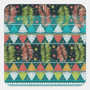 Pegatina Cuadrada Doodle Étnico Floral: Vintage suave.