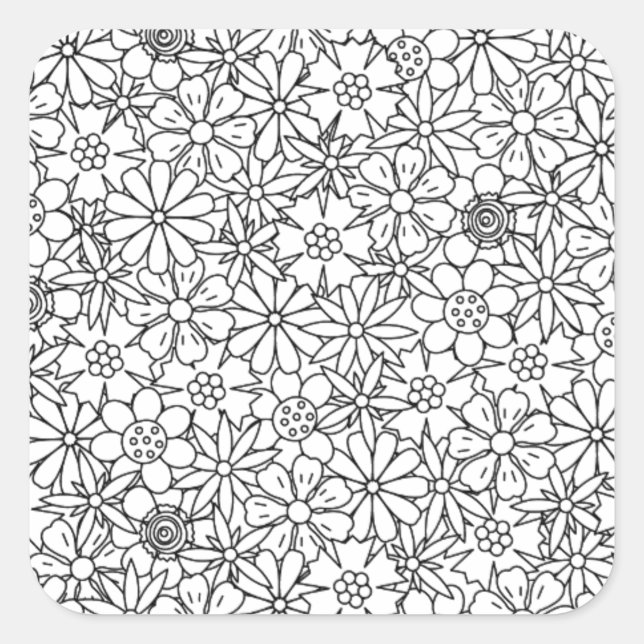 Pegatina Cuadrada Doodle Floral (Anverso)