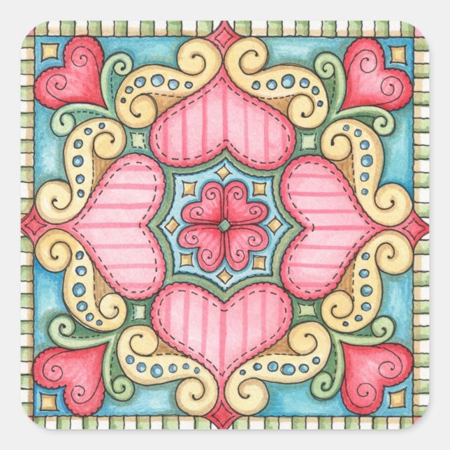 Pegatina Cuadrada Doodle Heart - Pegatinas (Anverso)