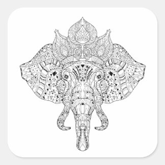 Pegatina Cuadrada Doodle inspirado en la cabeza del elefante