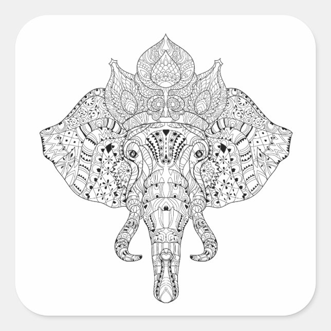 Pegatina Cuadrada Doodle inspirado en la cabeza del elefante (Anverso)