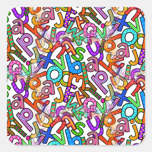 Pegatina Cuadrada Doodle Lowercase Alphabet Pattern (Anverso)