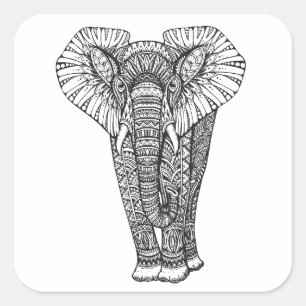 Pegatina Cuadrada Doodle modelado fantasía del elefante