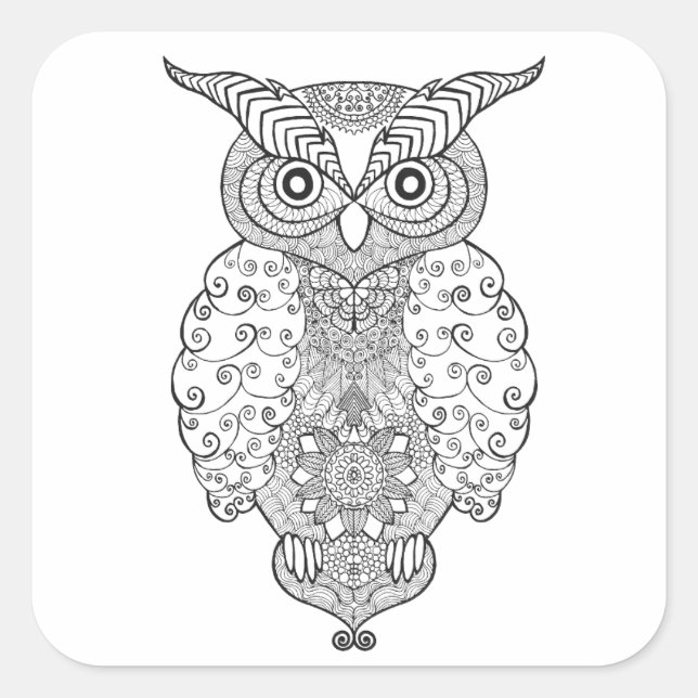 Pegatina Cuadrada Doodle Owl (Anverso)
