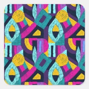 Pegatina Cuadrada Doodles retro: arte pop geométrico.