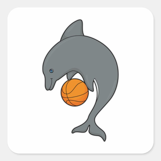 Pegatina Cuadrada Dophin como jugador de baloncesto con baloncesto (Anverso)