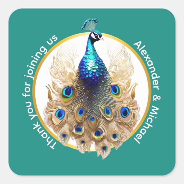 Pegatina Cuadrada Dorado azul de pavo real de lujo gracias moda 5D (Anverso)