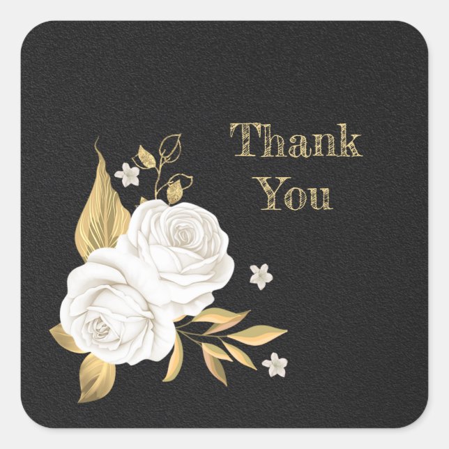 Pegatina Cuadrada dorado de flor blanca hojas negras (Anverso)
