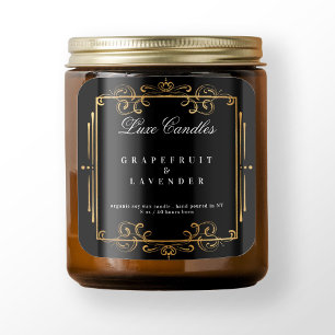 Pegatina Cuadrada Dorado Swirls Elegant Black Candle Cosmetics Produ