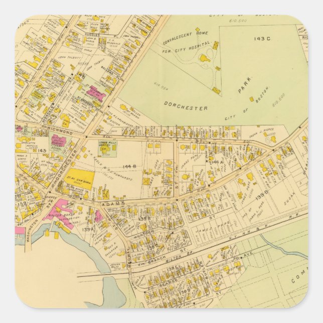Pegatina Cuadrada Dorchester, Massachusetts 3 (Anverso)