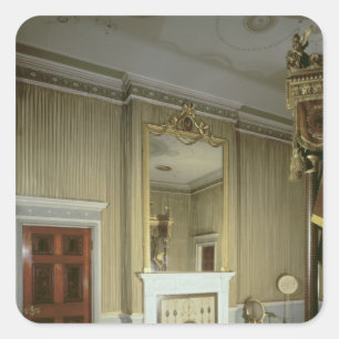 Pegatina Cuadrada Dormitorio con chimenea diseñado por Adam, c.1776