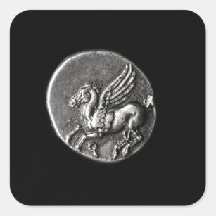Pegatina Cuadrada Dorso de la moneda que representa Pegaso