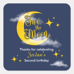 Pegatina Cuadrada Dos a la Luna Cumpleaños 2 Elegante Sin Distinción