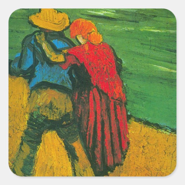Pegatina Cuadrada Dos amantes de Vincent van Gogh (Anverso)