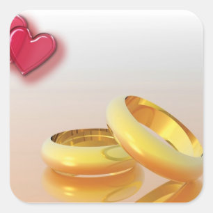 Pegatina Cuadrada Dos anillos de corazón