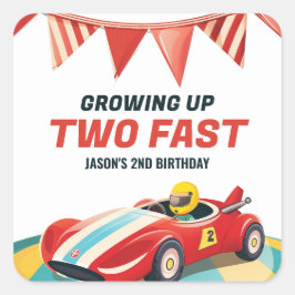 Pegatina Cuadrada Dos autos de carrera rápida segundo cumpleaños
