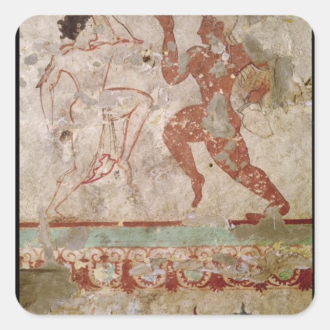 Pegatina Cuadrada Dos bailarines y delfines (Anverso)