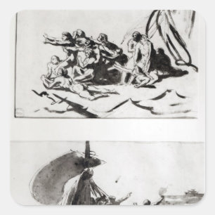 Pegatina Cuadrada Dos bosquejos para la balsa de la medusa, c.1819