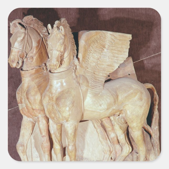 Pegatina Cuadrada Dos caballos alados del pedimento de un (Anverso)
