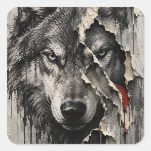 Pegatina Cuadrada Dos Caras del Mismo Lobo