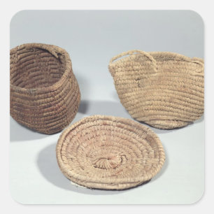 Pegatina Cuadrada Dos cestas y una cubierta (frondas tejidas de la
