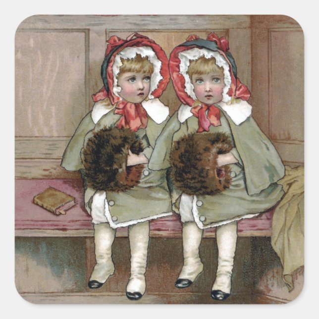 Pegatina Cuadrada Dos Chicas victorianos esperando sermón (Anverso)