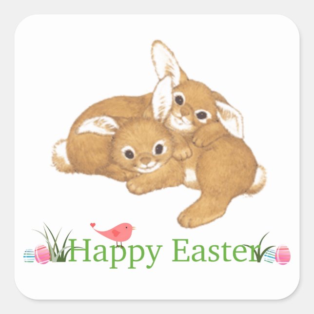 Pegatina Cuadrada Dos conejitos Pegatinas de Pascua (Anverso)