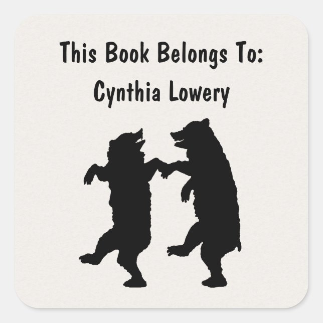 Pegatina Cuadrada Dos divertidos osos osos osos negros bailando junt (Anverso)