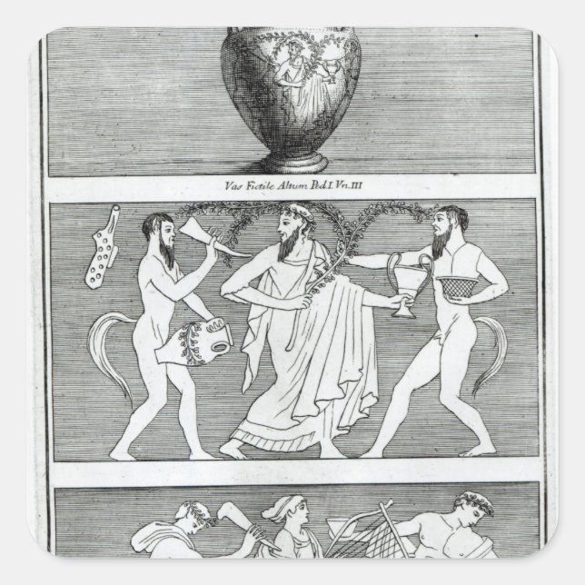 Pegatina Cuadrada Dos escenas de una vesícula etrusca (Anverso)