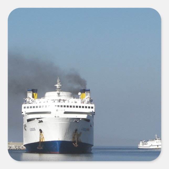 Pegatina Cuadrada Dos Ferrys En Grecia (Anverso)