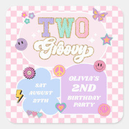 Pegatina Cuadrada Dos Fiestas del segundo cumpleaños de Groovy Prepp